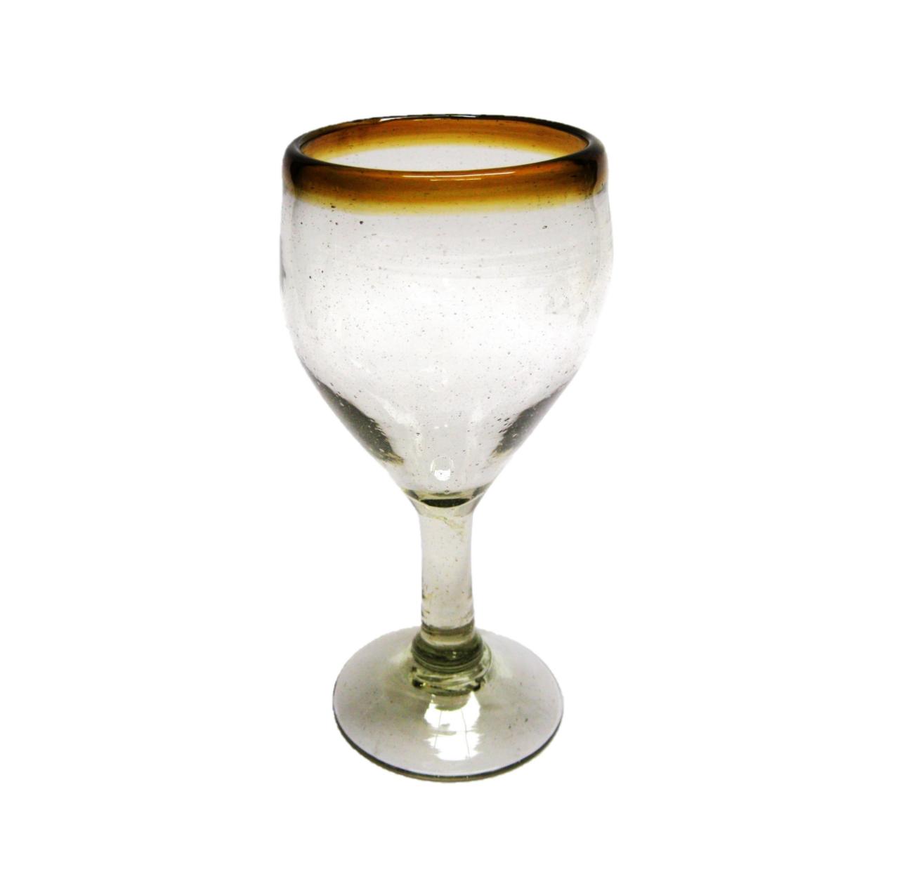 Wholesale MEXICAN GLASSWARE / Amber Rim 7 oz Small Wine Glasses  / Capture the bouquet of fine red wine with these wine glasses bordered with a bright, amber color rim.